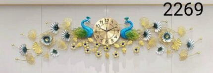 Symmetrical Dual Peacock & Ginkgo Leaf Wall Clock (Model 2269)