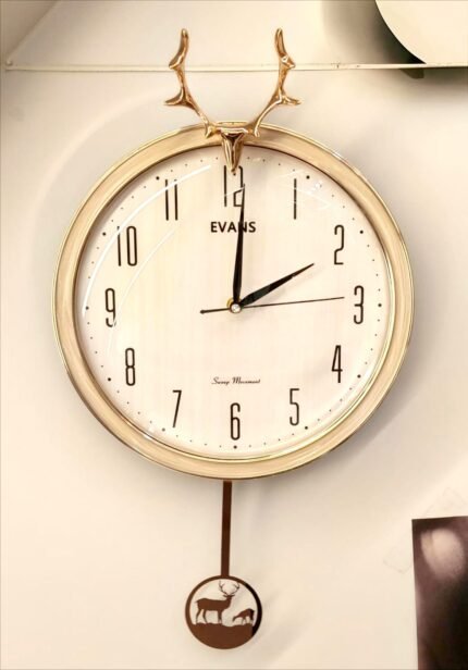 Evans Round Stag Head Pendulum Wall Clock