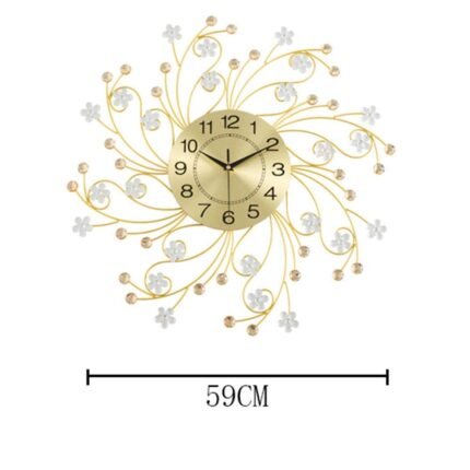 Luxury Golden Floral Bloom Wall Clock – 59cm Decorative Crystal Metal Art