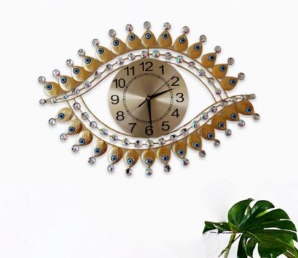 Golden Nazar Protection Metal Wall Clock – Luxury Evil Eye Home Decor