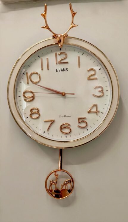 Evans Luxury Rose Gold Deer Antler Wall Clock with Pendulum