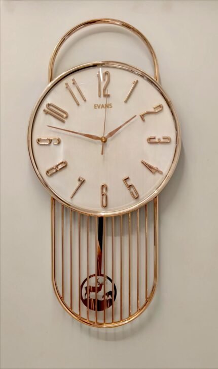 Evans Luxury Rose Gold Wall Clock with Deer Motif Pendulum"  Evans Modern Decorative Metal Wall Clock with Pendulum)