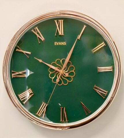 Evans Emerald Green & Rose Gold Luxury Wall Clock with Floral Center"Elevate your home decor with this stunning Evans wall clock,