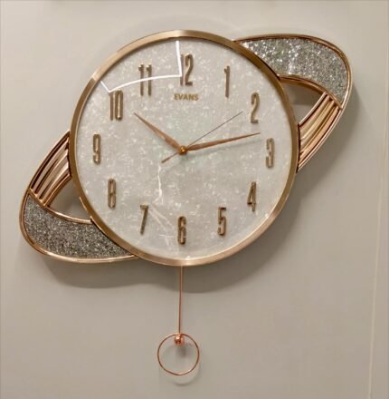Evans Luxury Rose Gold Saturn Series Wall Clock with Crystal Accents & Pendulum"Evans Luxury Saturn Series Wall Clock. Designed to impress,