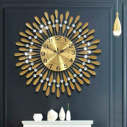 Royal Sunburst Golden Wall Clock maharajaImperial Golden Petal Wall Clock Gold Crystal Wall Art Clock