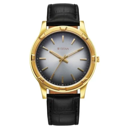 Titan Karishma Festive Analog with Silver Dial Black Leather Strap Watch for Men