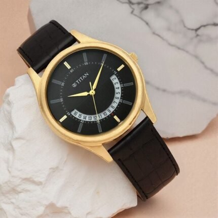 Titan Lagan Black Dial Analog Leather Strap Watch for Men