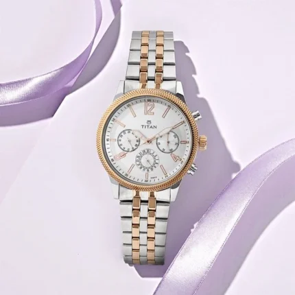 Titan Neo Women's Multifunction Two-Tone Watch (Silver & Rose Gold)