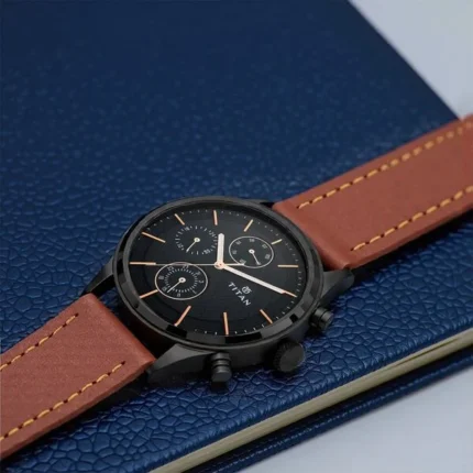 Titan Neo Chronograph Men's Watch (Black Dial with Brown Leather Strap)