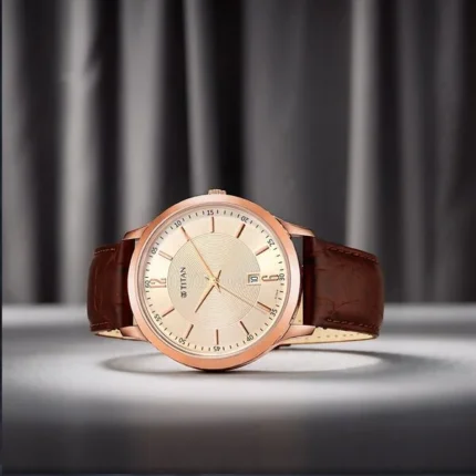 Titan Rose Gold Dial Analog with Date Leather Strap watch for Men
