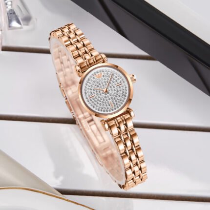 Emporio Armani Women's Gianni T-Bar Rose Gold-Tone Watch with Crystal Pavé Dial