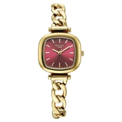 Titan Raga Viva Rose Gold Watch with Burgundy This timepiece belongs to the Titan Raga Viva collection,