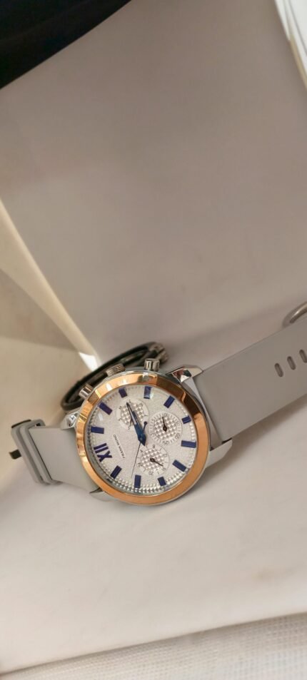 Frank Mond Men's Rose Gold & Silver Chronograph-Style Watch (Grey Silicone Strap)