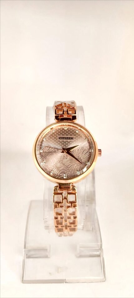 Citizen Women's Rose Gold Analog Watch with Textured Dial and Crystal Accents