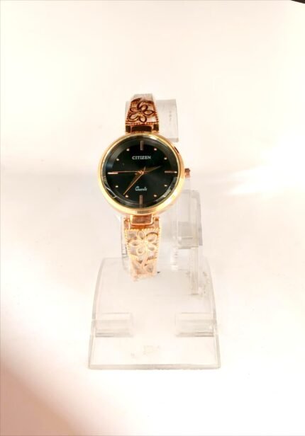 Citizen Quartz Women's Gold-Tone Bangle Watch with Floral Cutout Design & Black Dial & White dial