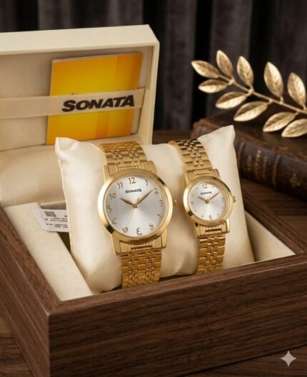 Sonata Wedding Series: Gold-Tone Analog Couple Watch Set