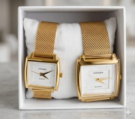 Citizen Gold Square Dial Couple Watch Set (Quartz)