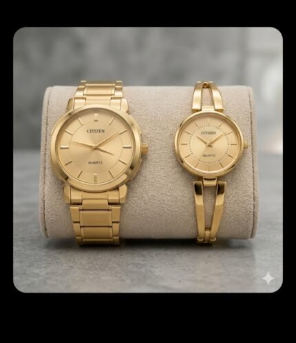 Citizen Gold-Tone Stainless Steel Couple’s Watch Set (Commonly known as Citizen Quartz Analog Pair)
